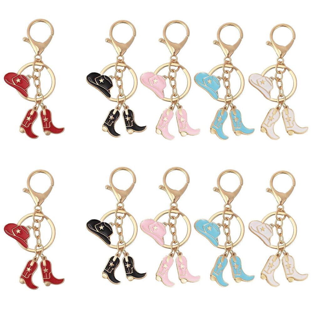 9969 10 Pack Cute Cowboy Key Chain Western Hat and Boots Key Ring for Car